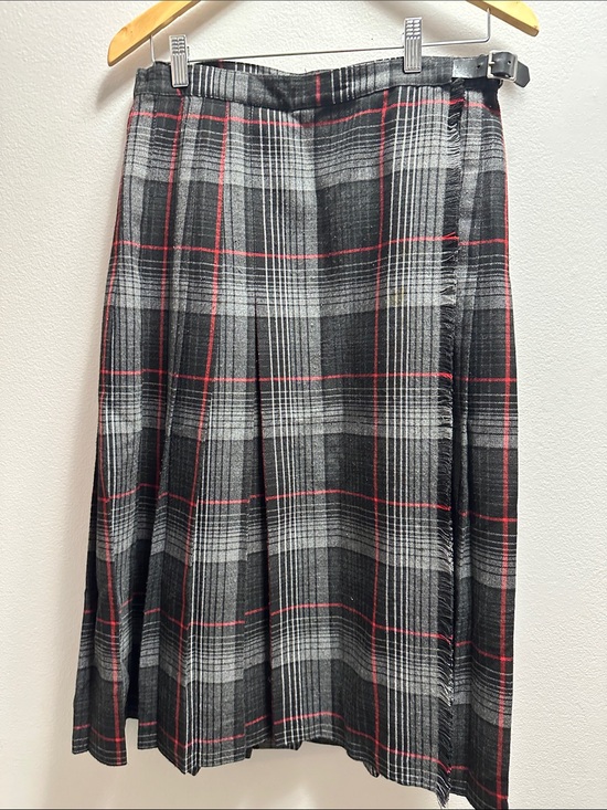 Vintage Dresses & Skirts - Vintage D'Allaird's Plaid Tartan Wrap Midi Skirt Buckle Pleated Fringe Size 14
